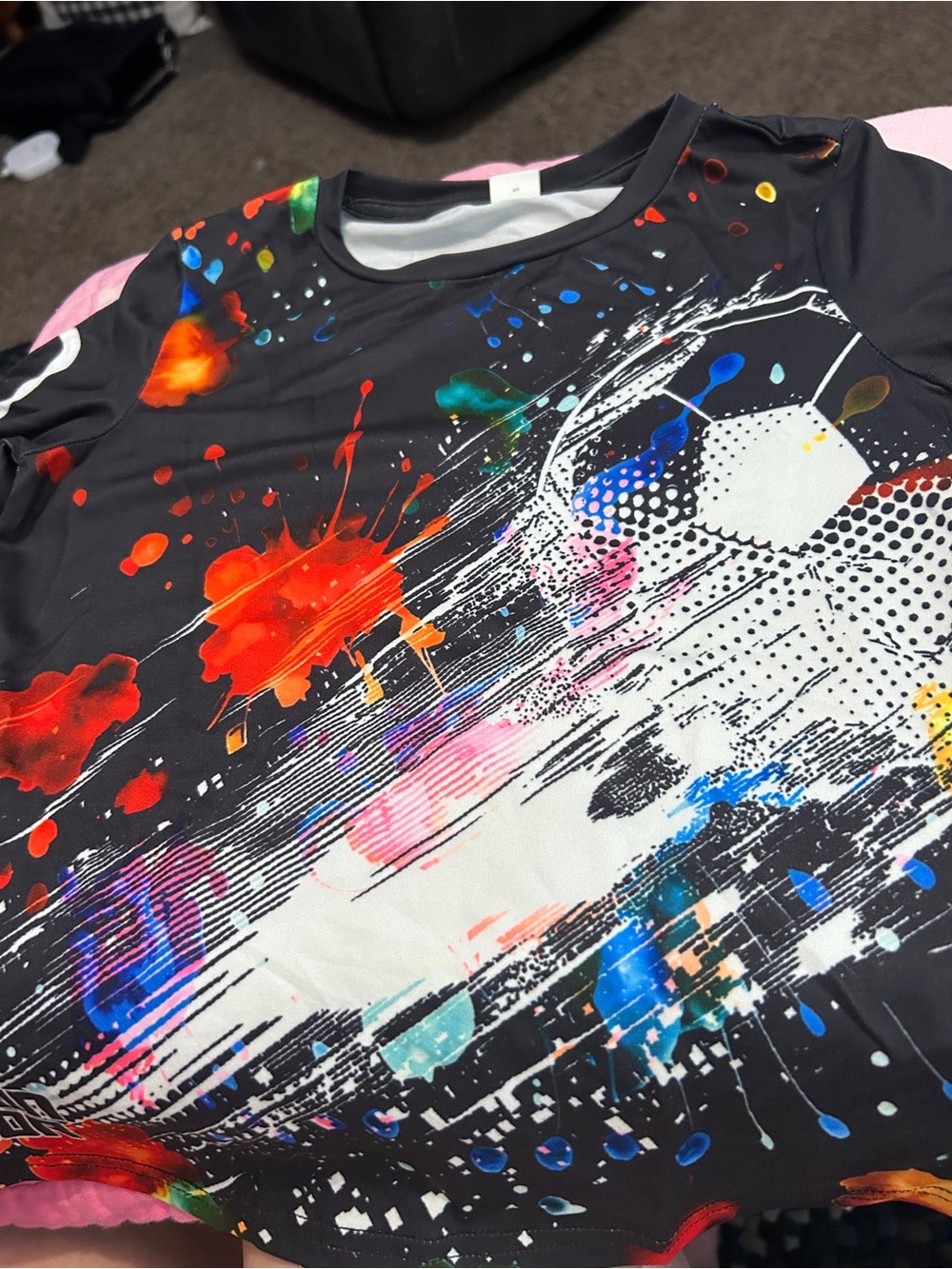 Black Kids Short Sleeve Soccer Paint-Splash Tee